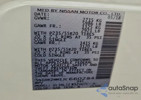 2018 Nissan Pathfinder S from USA, damaged, VIN 5N1DR2MM1JC660284